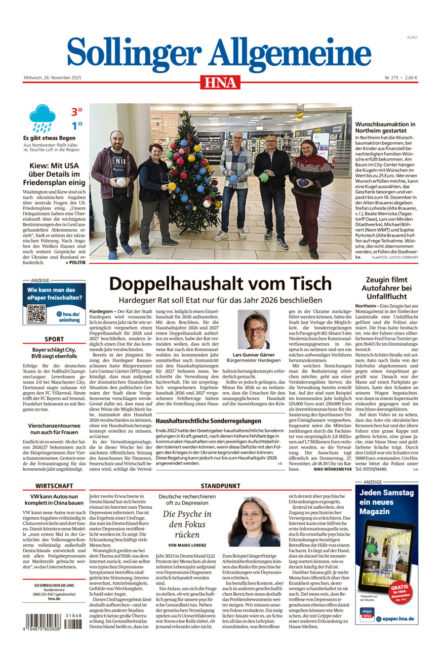 Sollinger Allgemeine vom Mittwoch, 26.11.2025