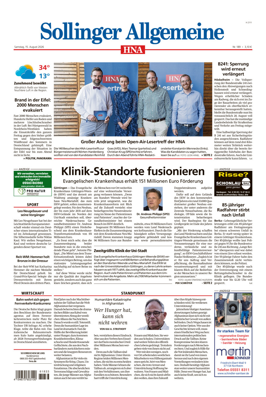 Sollinger Allgemeine vom Samstag, 15.08.2026