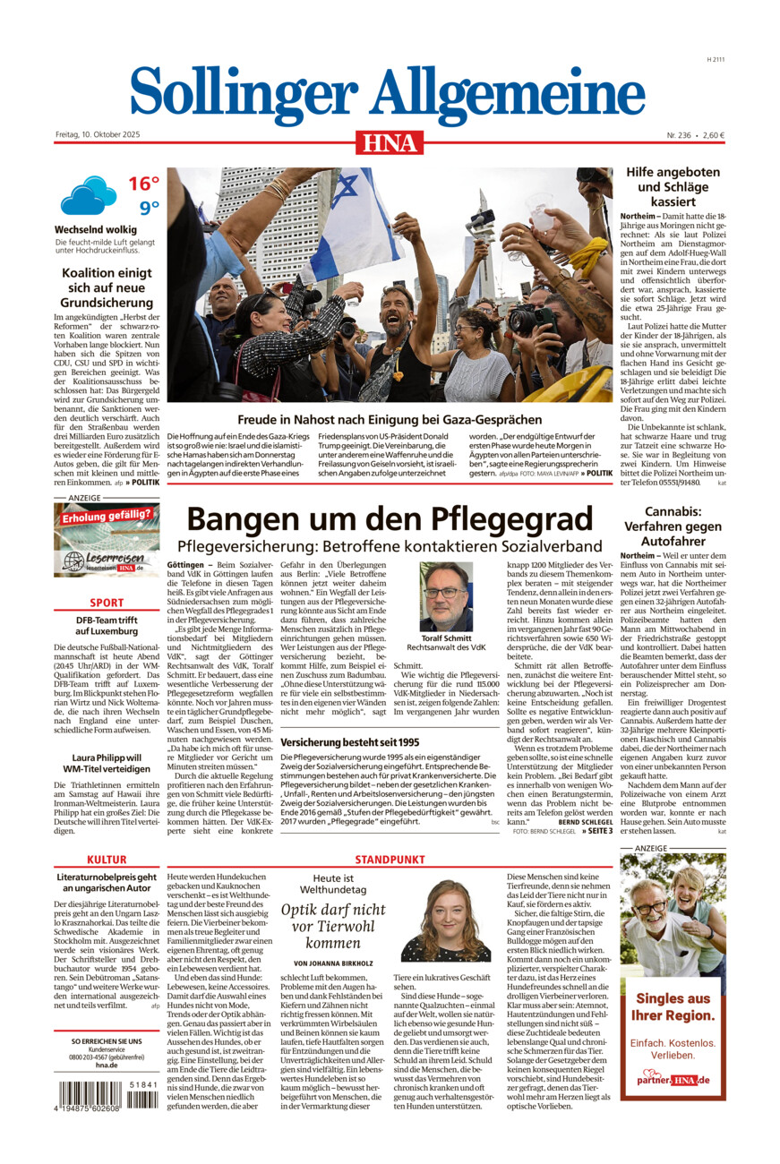 Sollinger Allgemeine vom Freitag, 10.10.2025