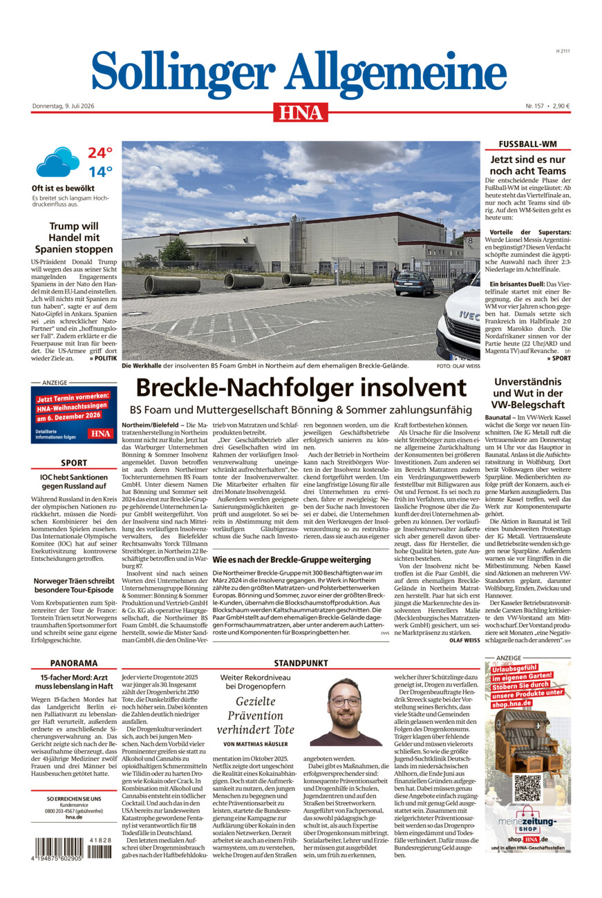 Sollinger Allgemeine vom Donnerstag, 09.07.2026