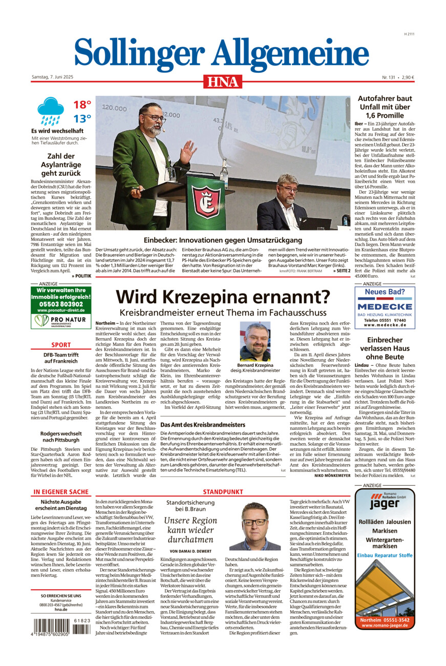 Sollinger Allgemeine vom Samstag, 07.06.2025