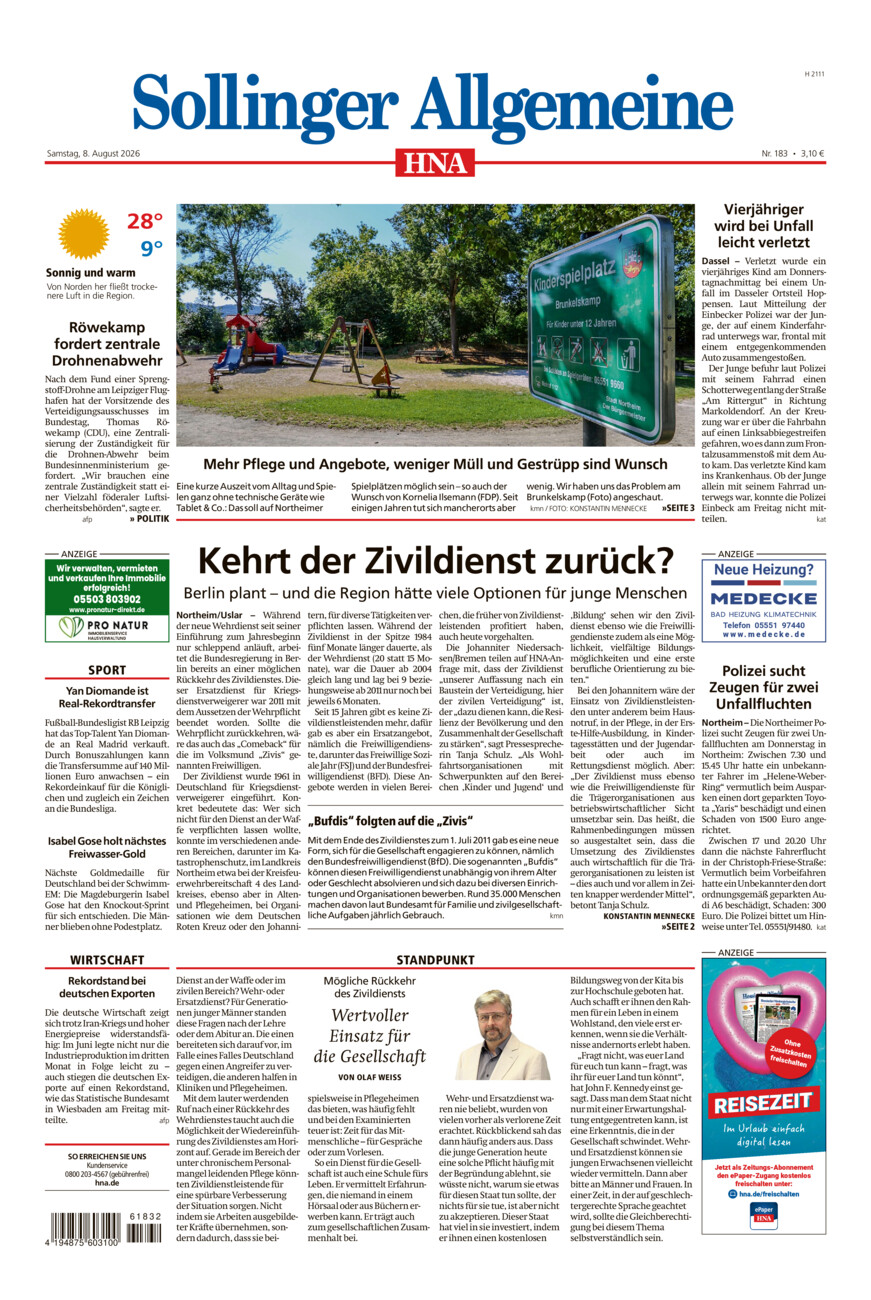 Sollinger Allgemeine vom Samstag, 08.08.2026