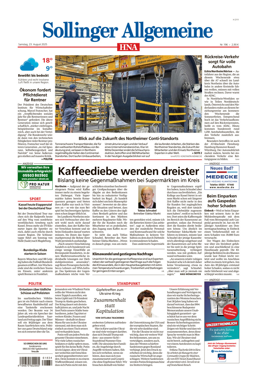 Sollinger Allgemeine vom Samstag, 23.08.2025