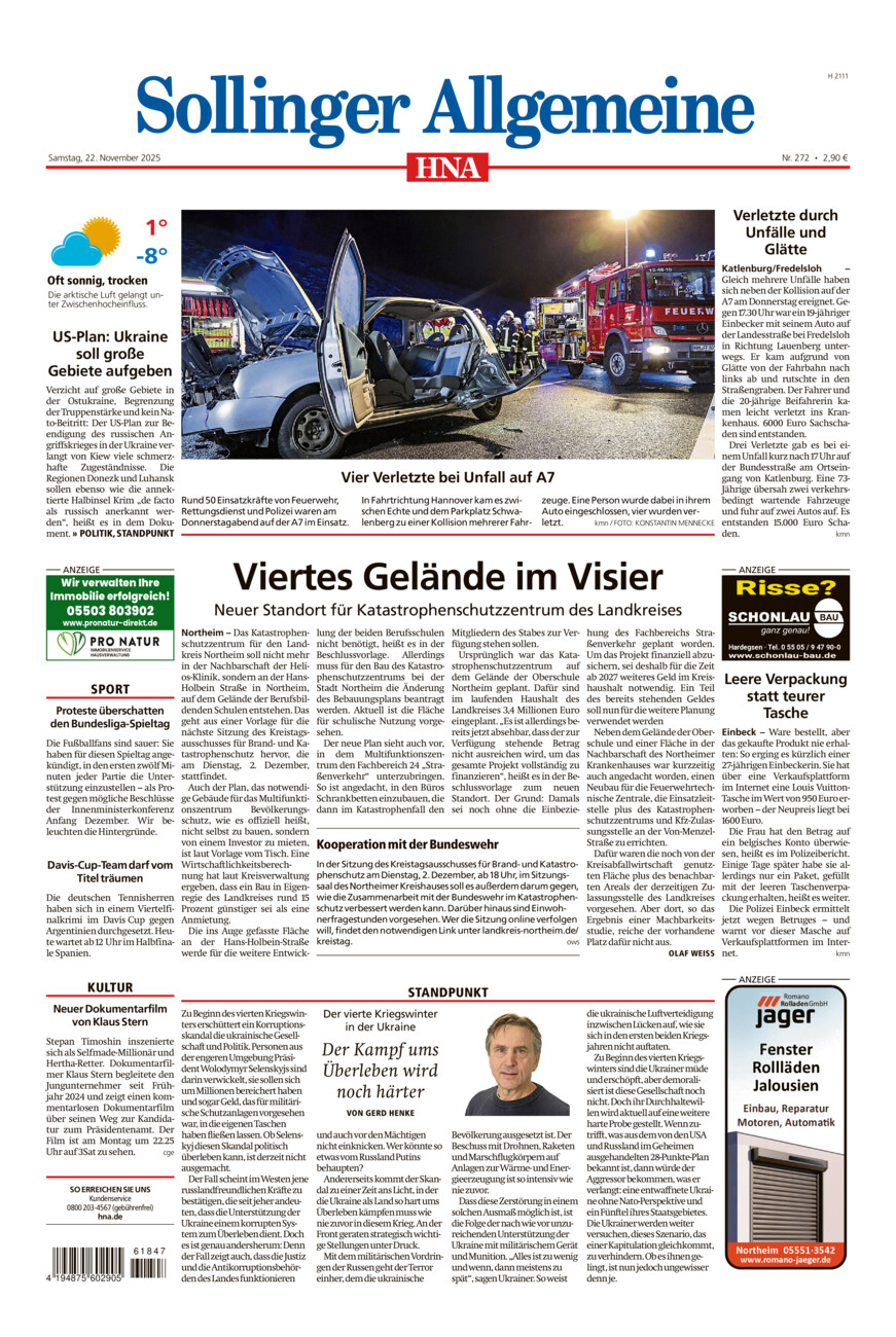 Sollinger Allgemeine vom Samstag, 22.11.2025