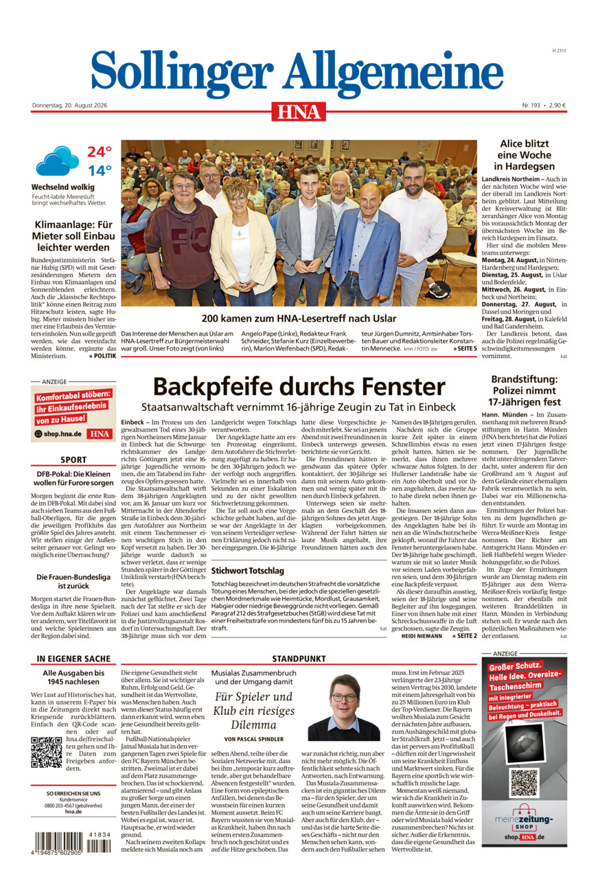 Sollinger Allgemeine vom Donnerstag, 20.08.2026