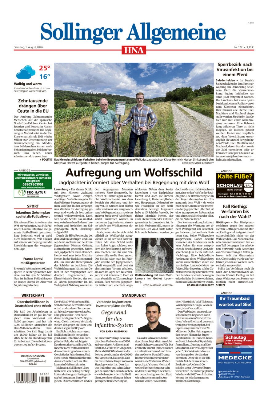 Sollinger Allgemeine vom Samstag, 01.08.2026