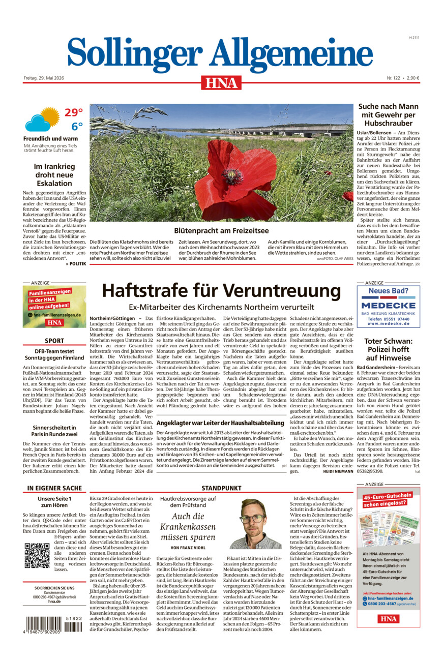 Sollinger Allgemeine vom Freitag, 29.05.2026