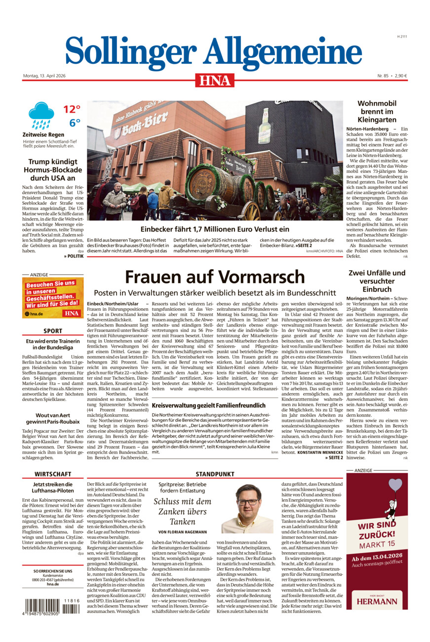 Sollinger Allgemeine vom Montag, 13.04.2026