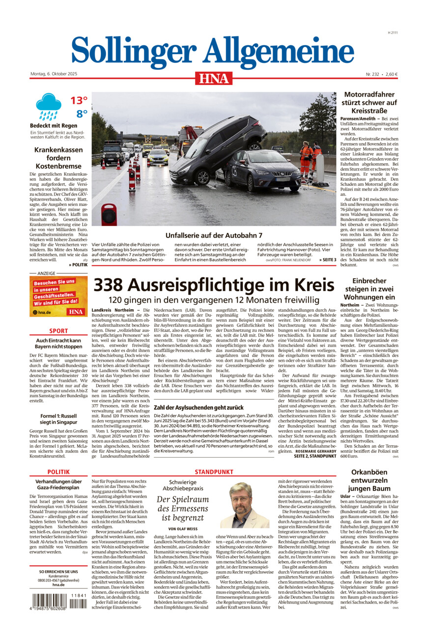 Sollinger Allgemeine vom Montag, 06.10.2025