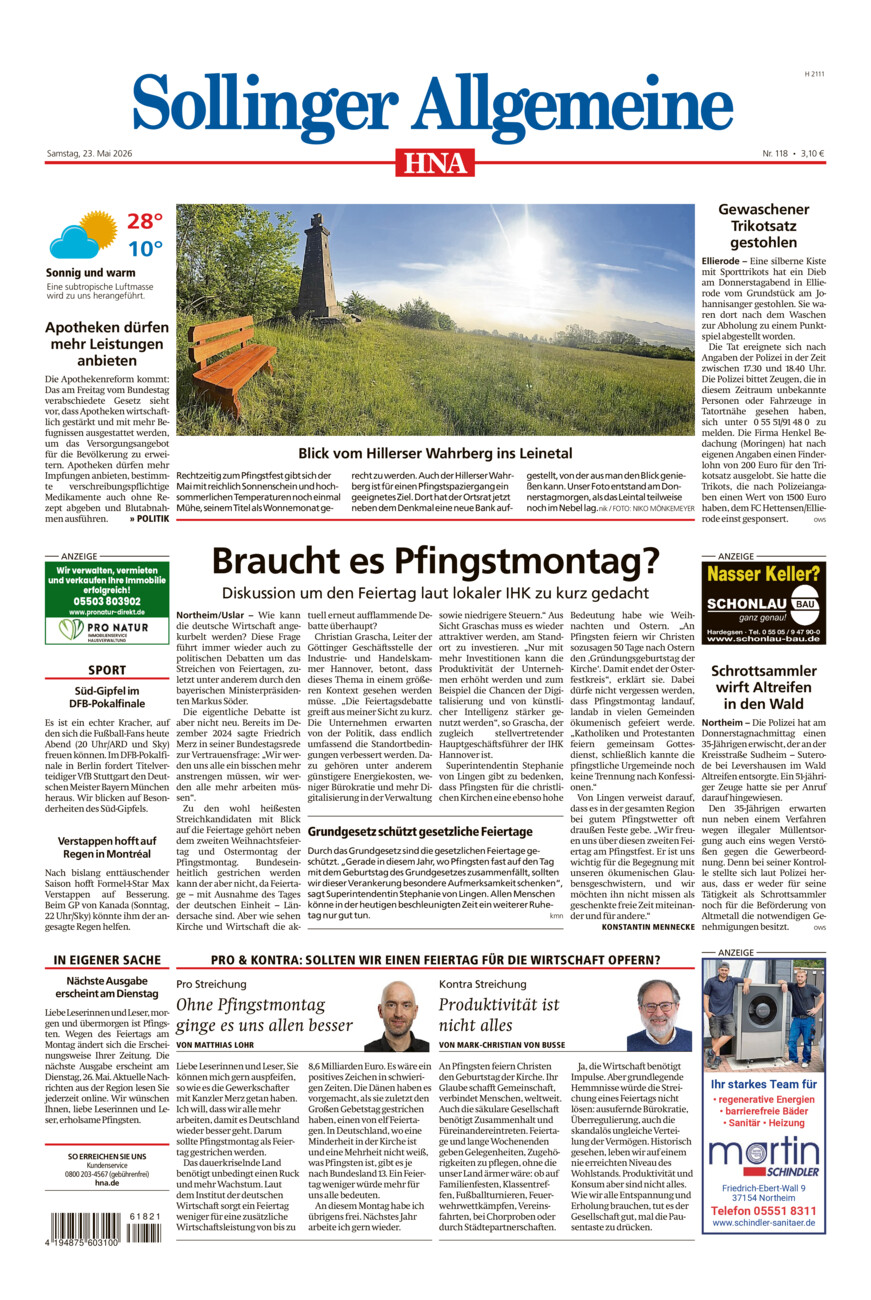 Sollinger Allgemeine vom Samstag, 23.05.2026