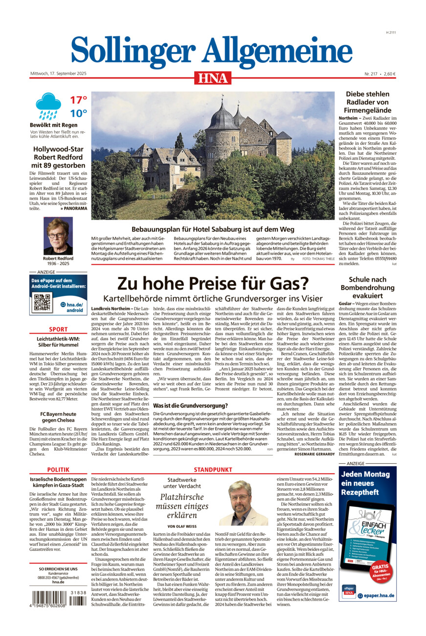 Sollinger Allgemeine vom Mittwoch, 17.09.2025