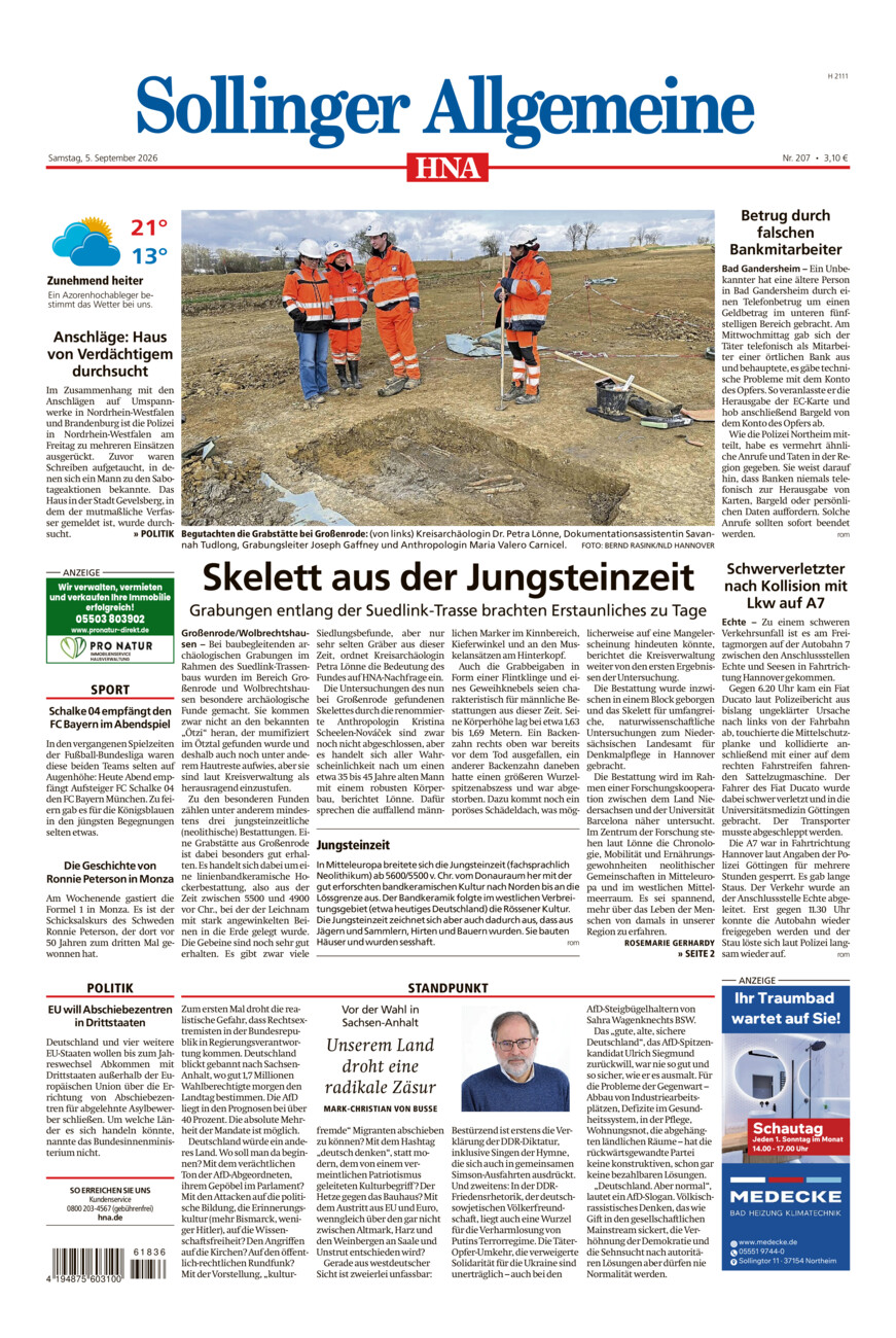 Sollinger Allgemeine vom Samstag, 05.09.2026