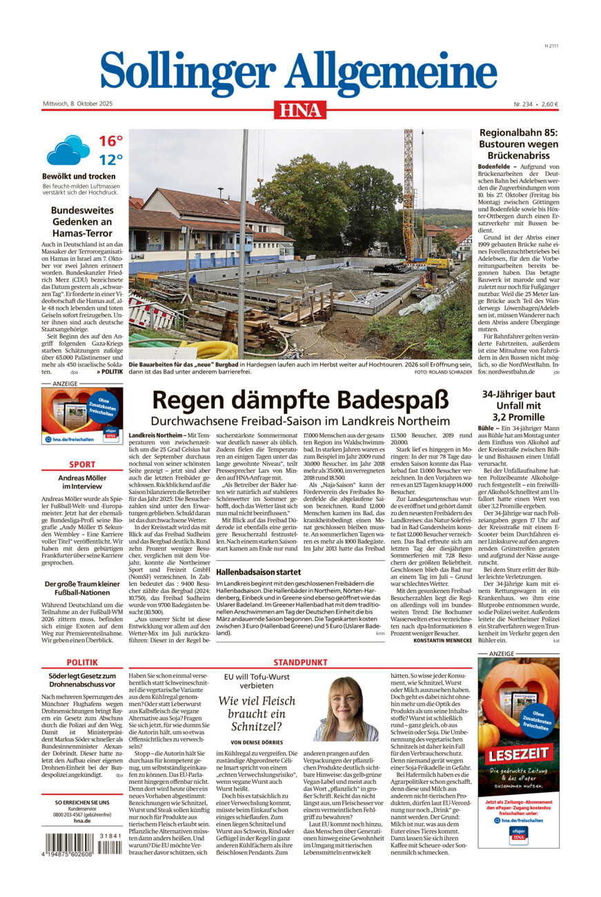 Sollinger Allgemeine vom Mittwoch, 08.10.2025