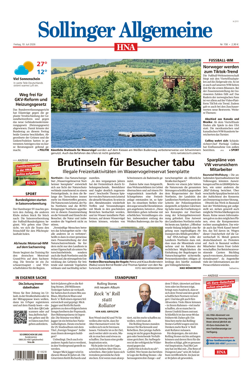 Sollinger Allgemeine vom Freitag, 10.07.2026