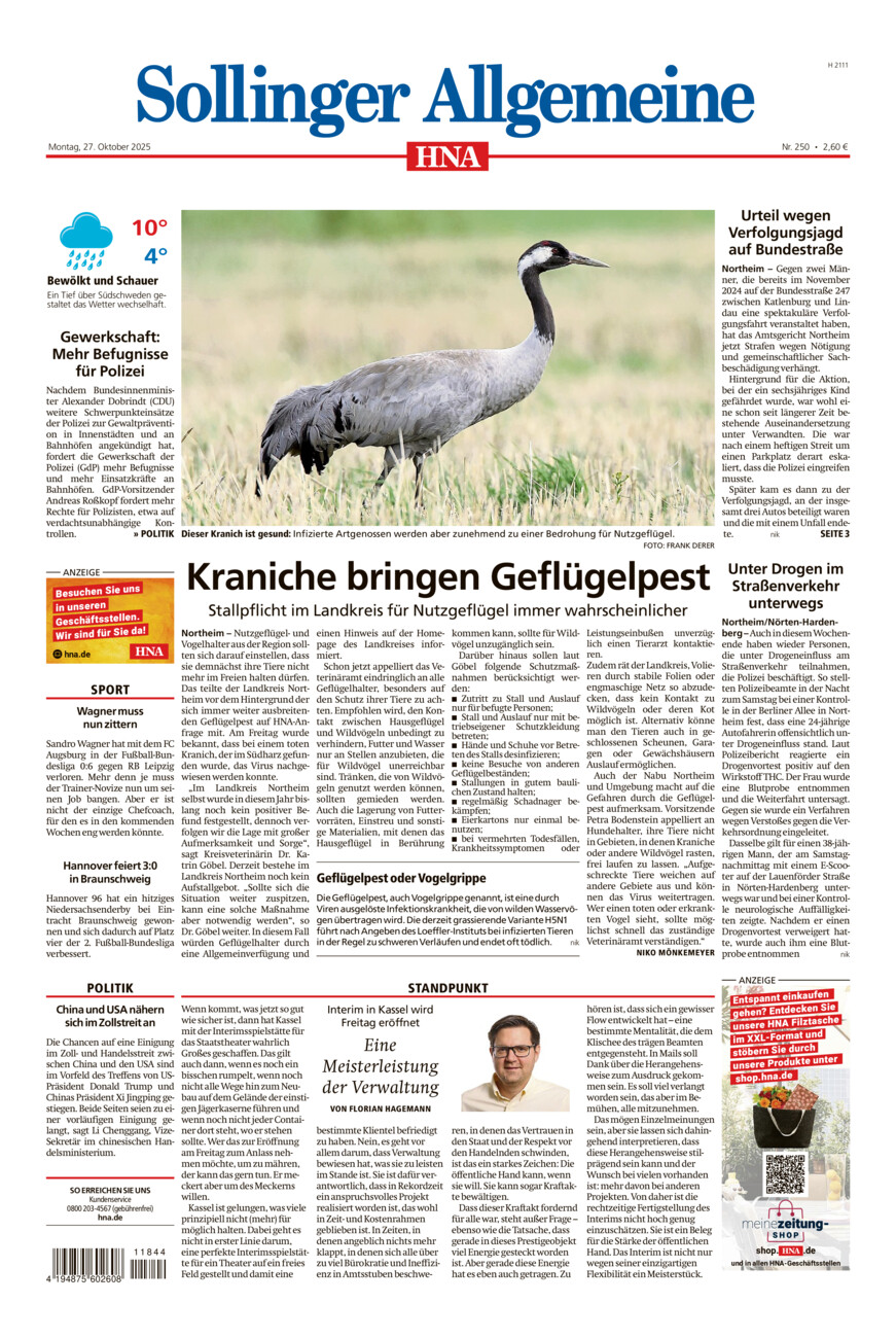 Sollinger Allgemeine vom Montag, 27.10.2025
