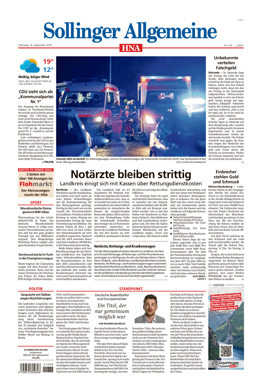 Sollinger Allgemeine vom Dienstag, 16.09.2025