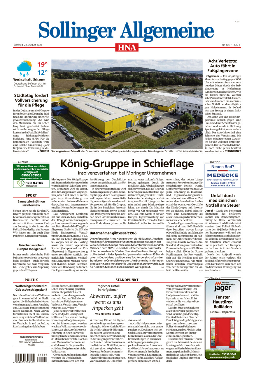 Sollinger Allgemeine vom Samstag, 22.08.2026