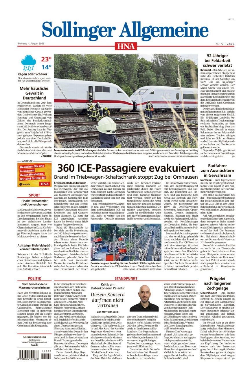 Sollinger Allgemeine vom Montag, 04.08.2025