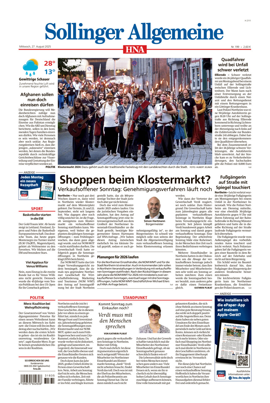 Sollinger Allgemeine vom Mittwoch, 27.08.2025