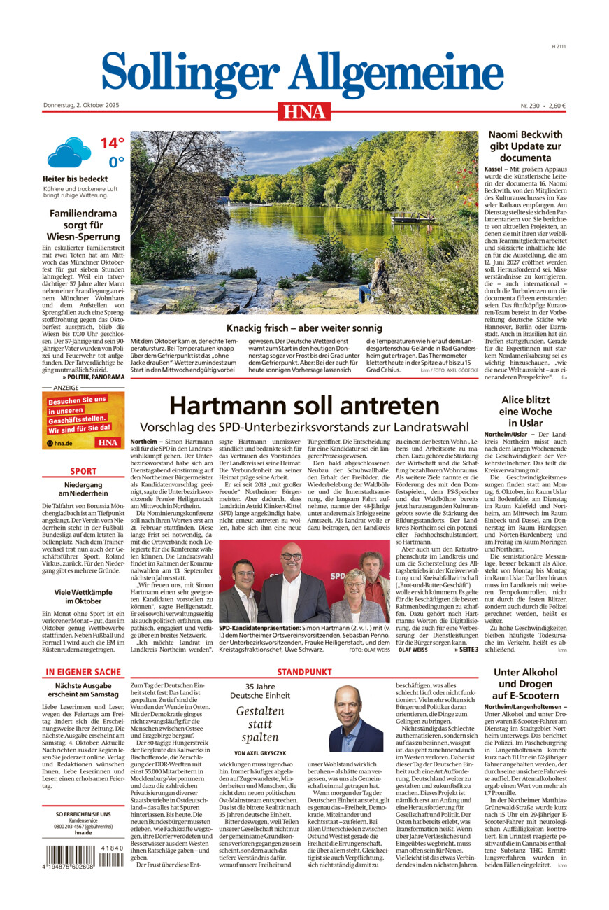 Sollinger Allgemeine vom Donnerstag, 02.10.2025