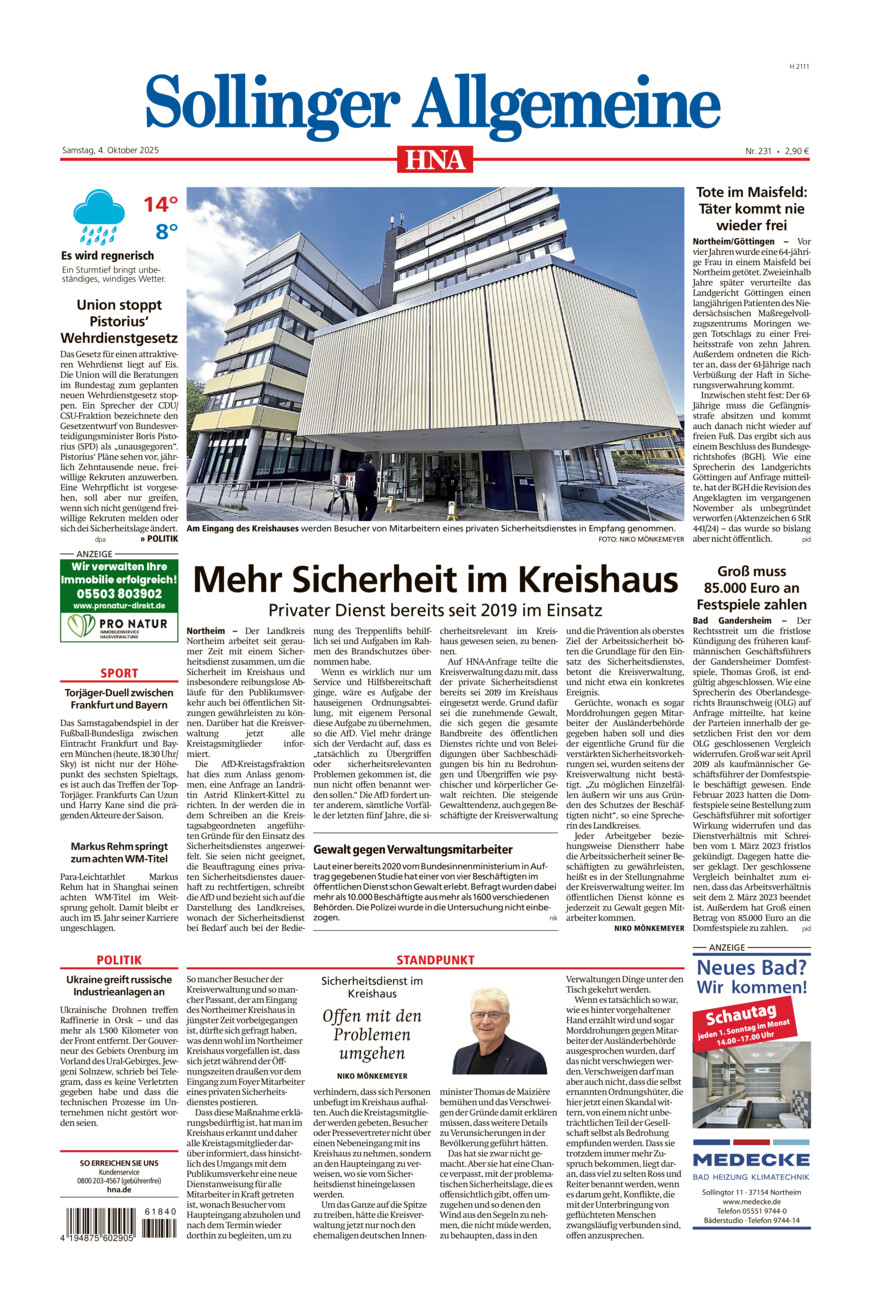 Sollinger Allgemeine vom Samstag, 04.10.2025