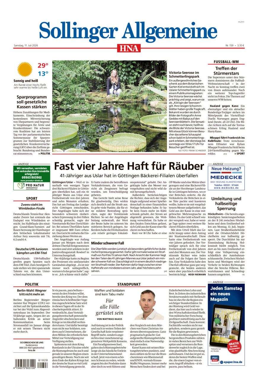Sollinger Allgemeine vom Samstag, 11.07.2026