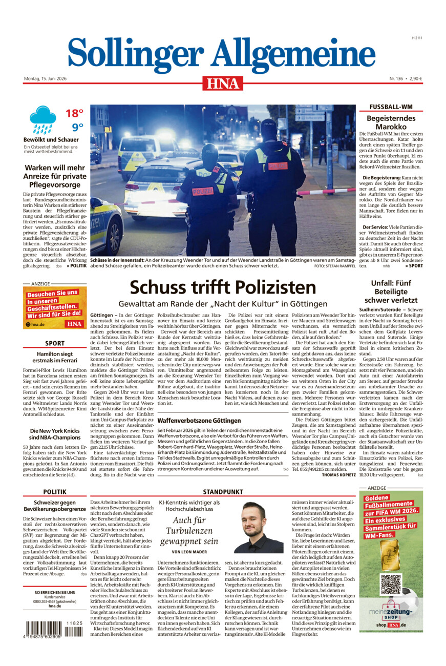 Sollinger Allgemeine vom Montag, 15.06.2026