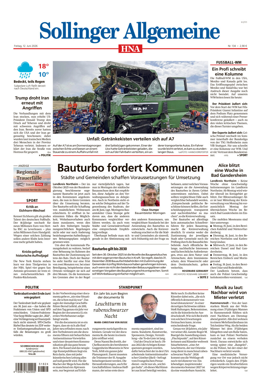 Sollinger Allgemeine vom Freitag, 12.06.2026
