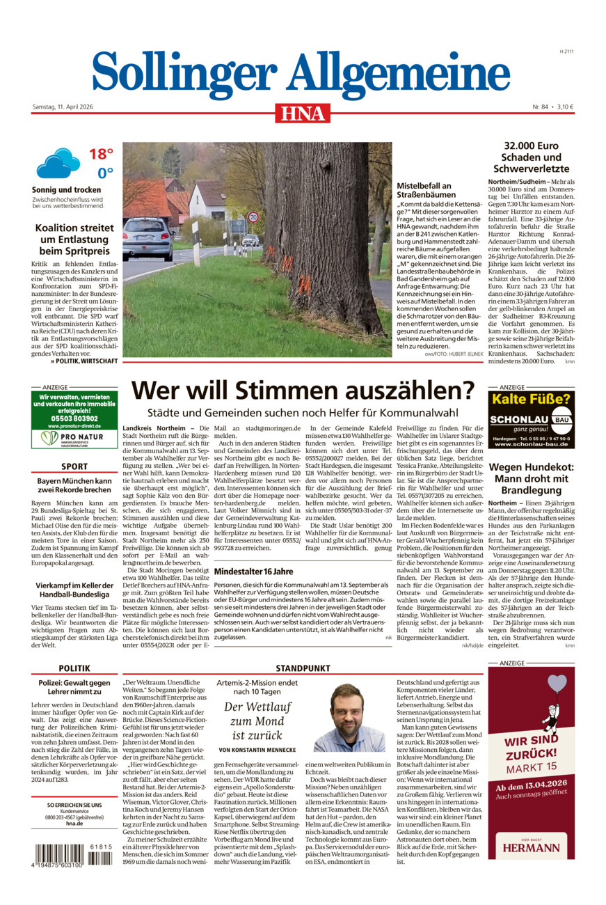 Sollinger Allgemeine vom Samstag, 11.04.2026