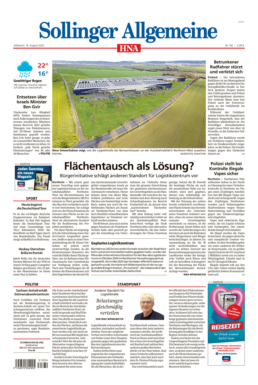 Sollinger Allgemeine vom Mittwoch, 19.08.2026
