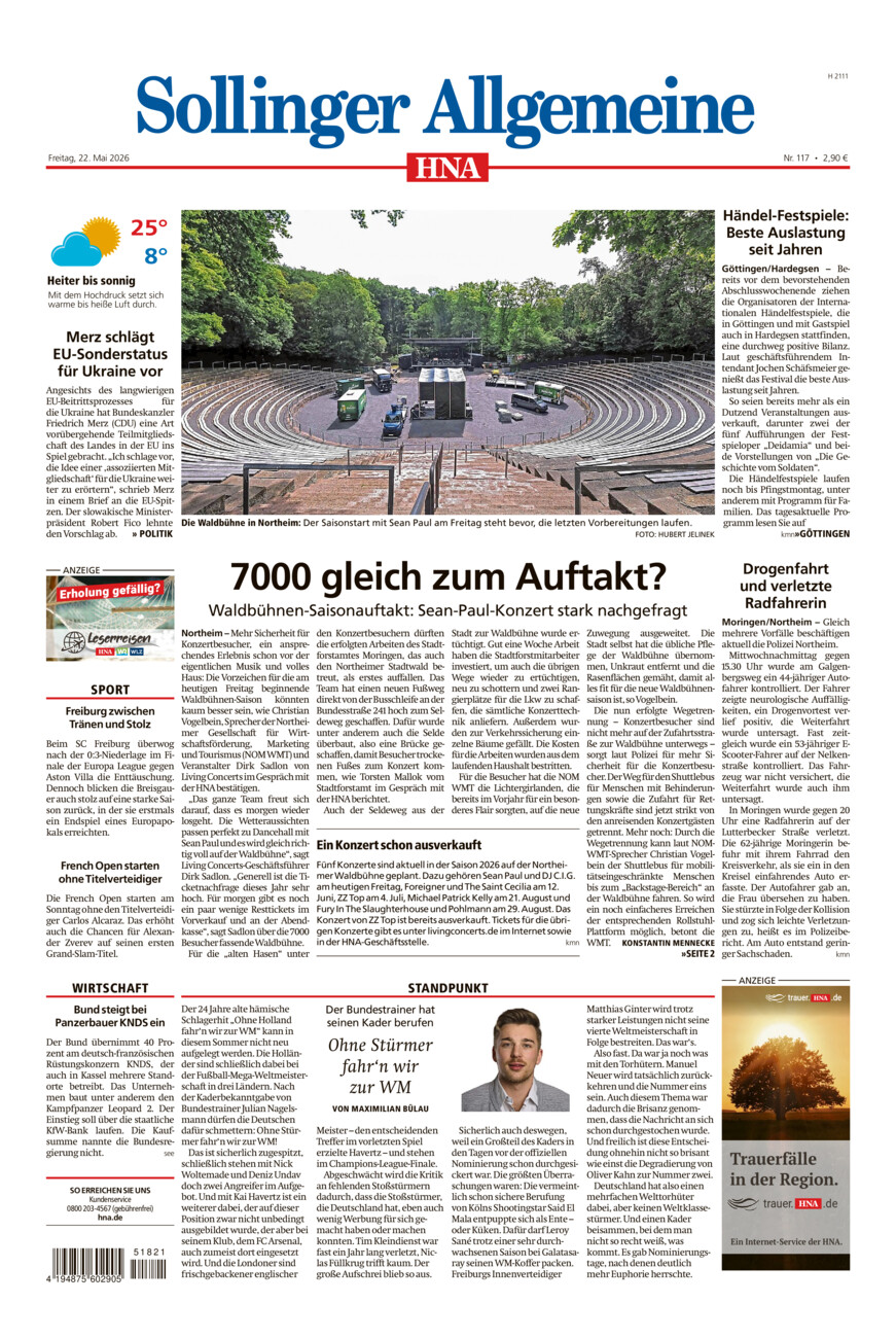 Sollinger Allgemeine vom Freitag, 22.05.2026