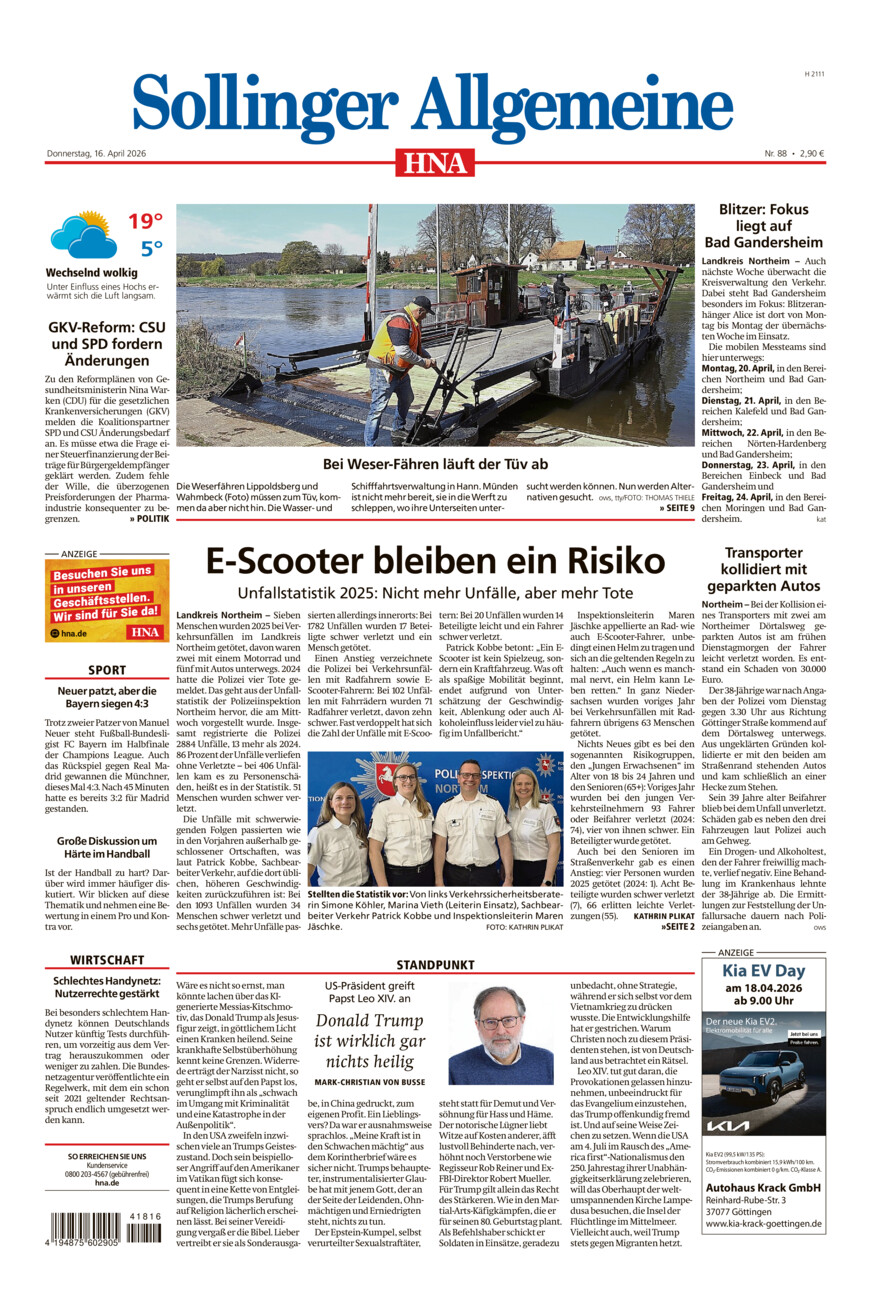 Sollinger Allgemeine vom Donnerstag, 16.04.2026