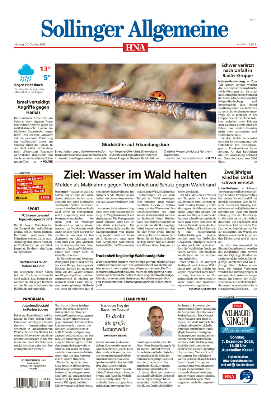 Sollinger Allgemeine vom Montag, 20.10.2025