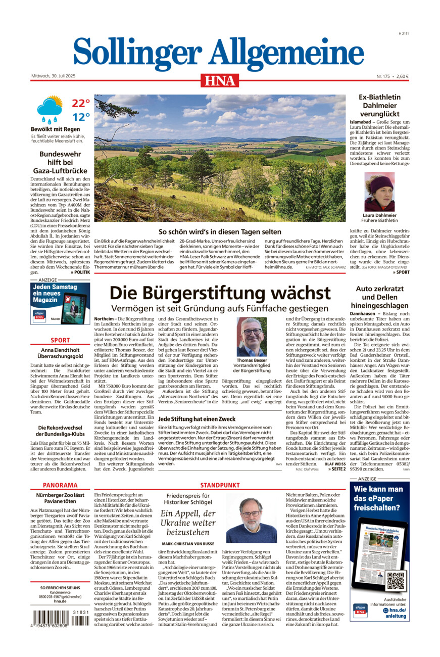Sollinger Allgemeine vom Mittwoch, 30.07.2025