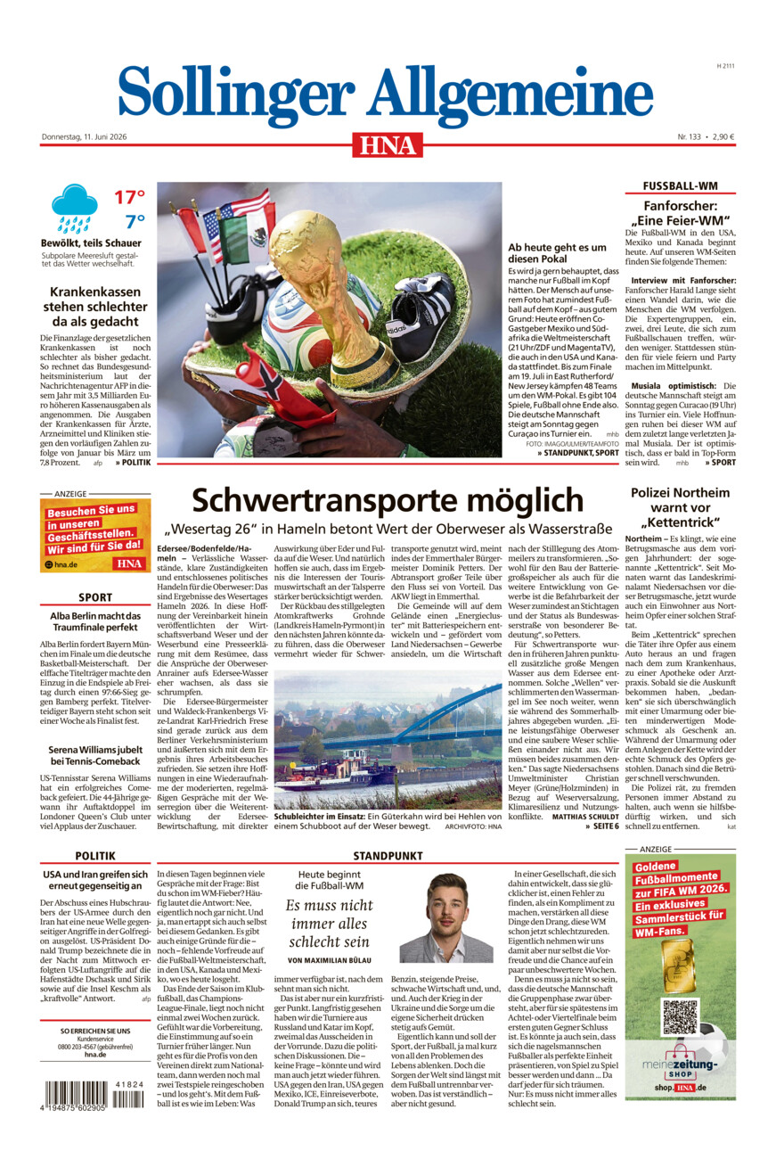 Sollinger Allgemeine vom Donnerstag, 11.06.2026