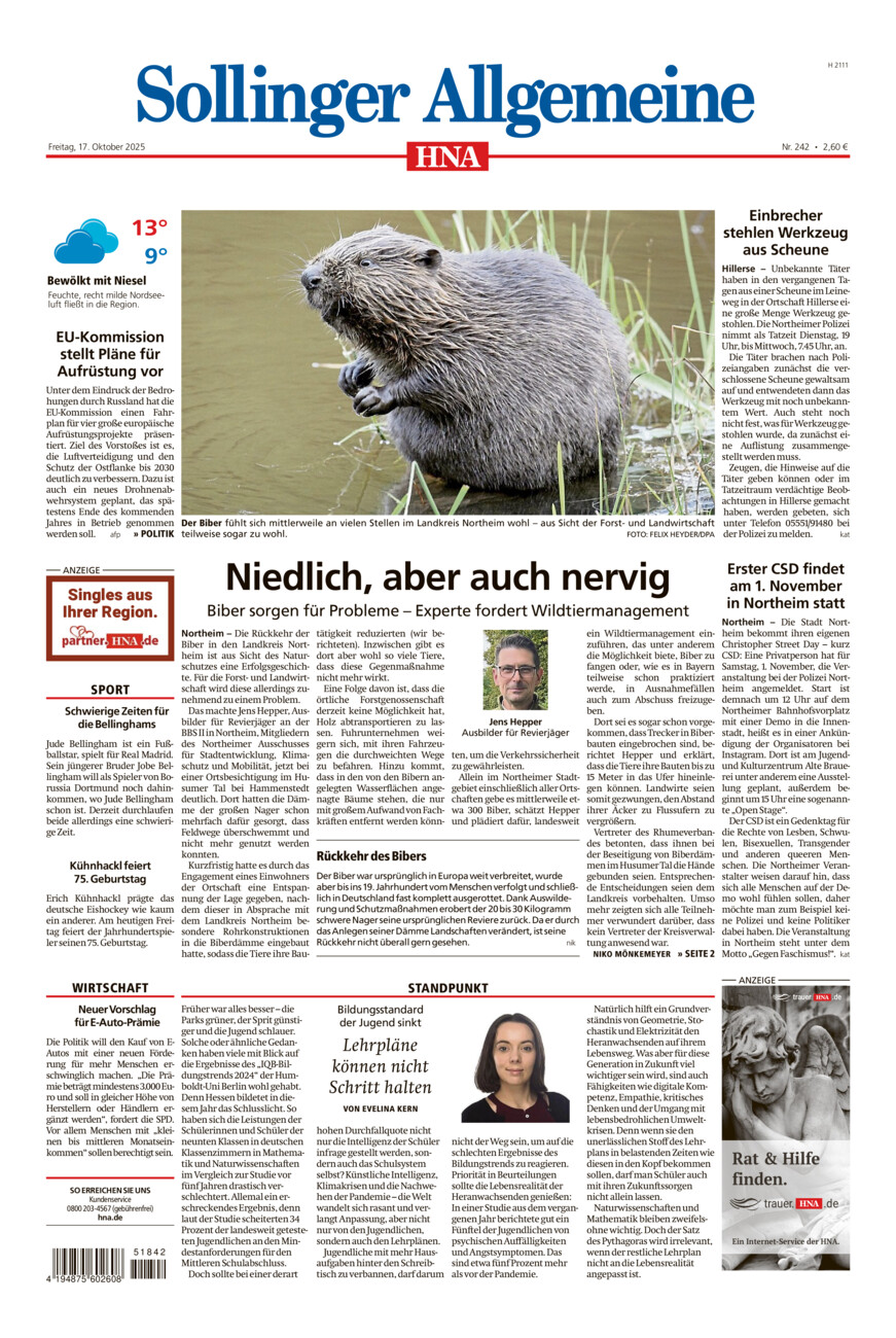 Sollinger Allgemeine vom Freitag, 17.10.2025