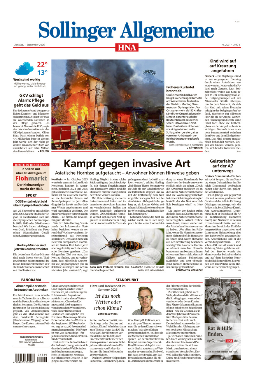 Sollinger Allgemeine vom Dienstag, 01.09.2026