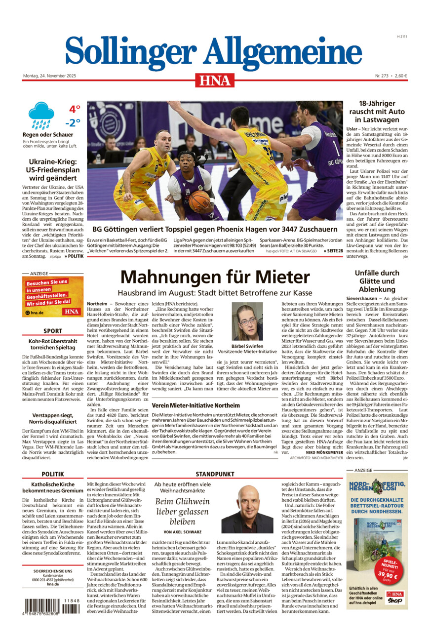 Sollinger Allgemeine vom Montag, 24.11.2025