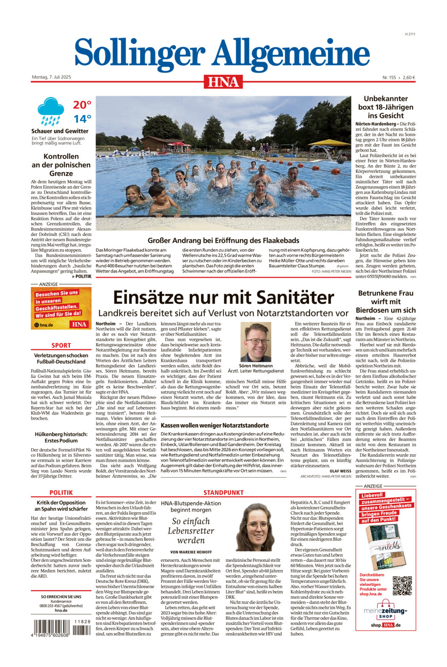 Sollinger Allgemeine vom Montag, 07.07.2025