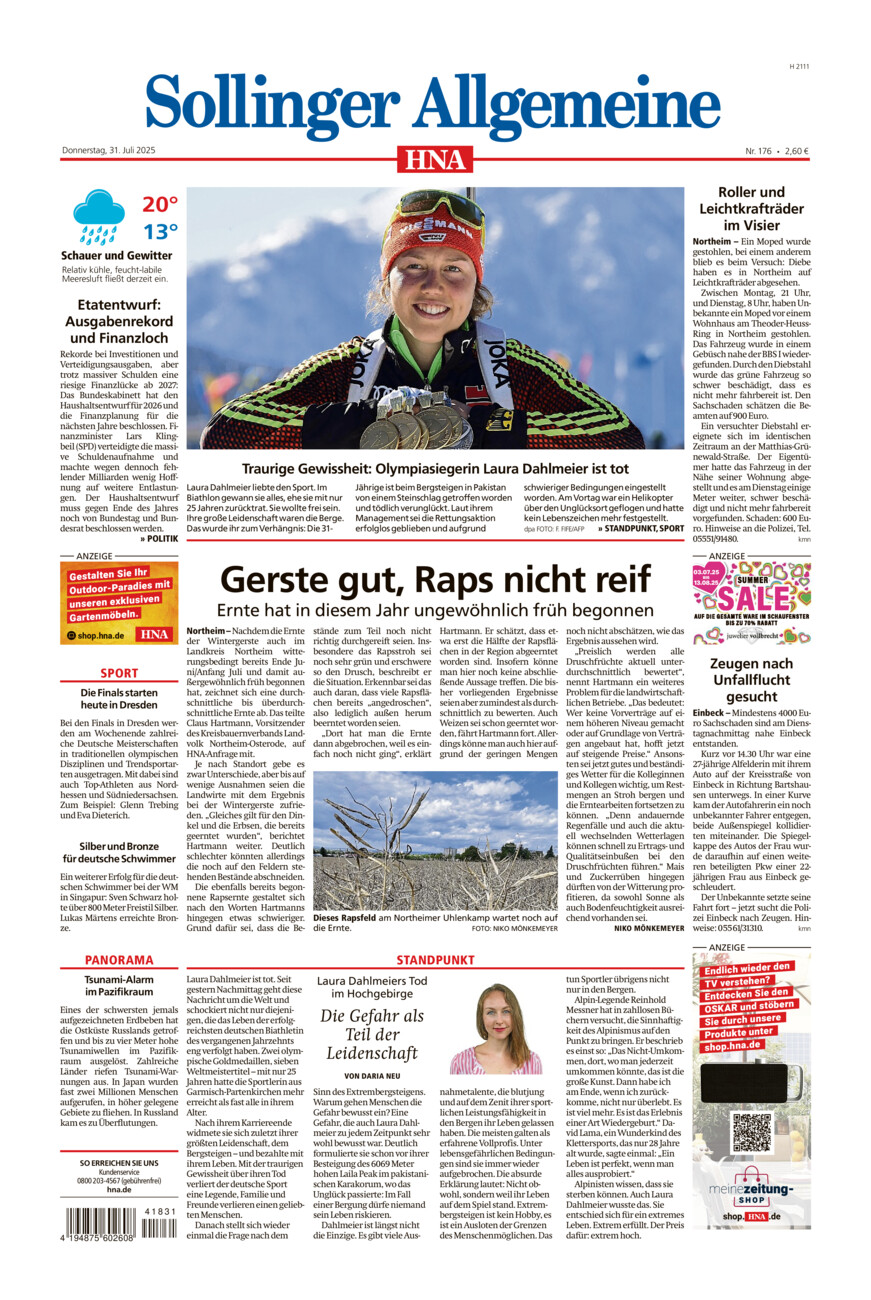 Sollinger Allgemeine vom Donnerstag, 31.07.2025