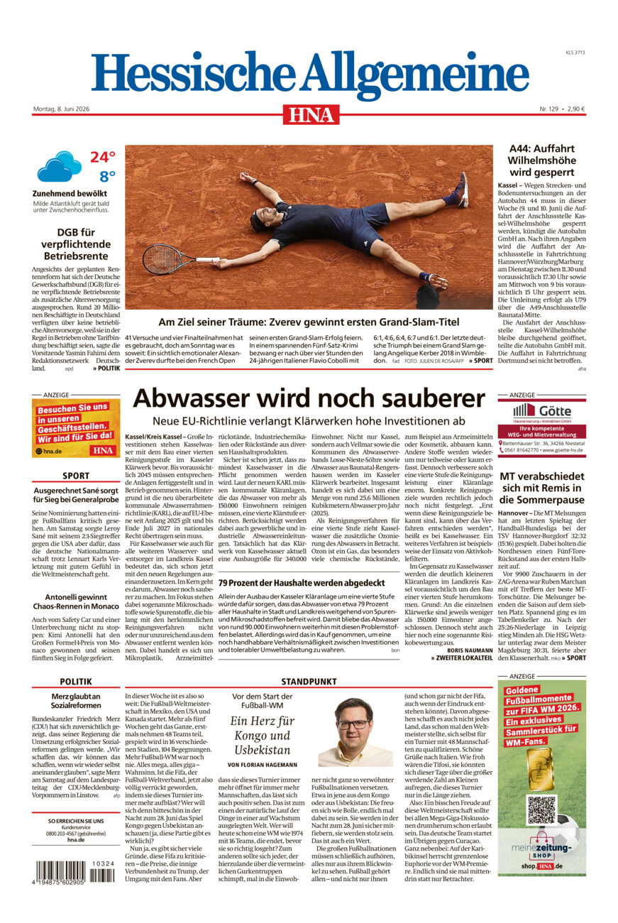 Hessische Allgemeine (Kassel-Süd) vom Montag, 08.06.2026