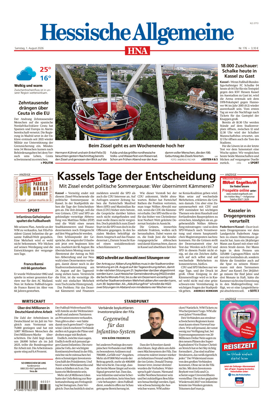 Hessische Allgemeine (Kassel-Süd) vom Samstag, 01.08.2026