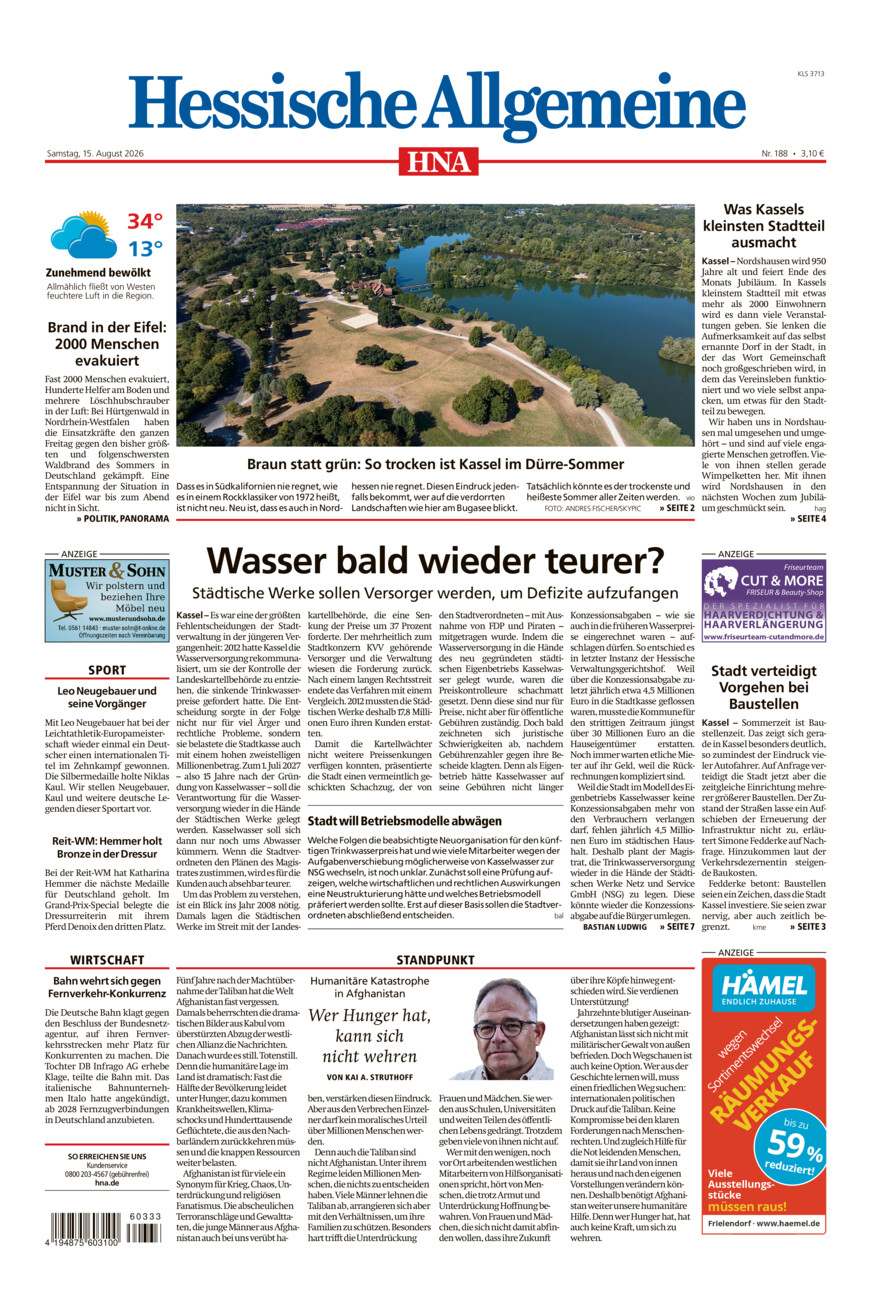 Hessische Allgemeine (Kassel-Süd) vom Samstag, 15.08.2026