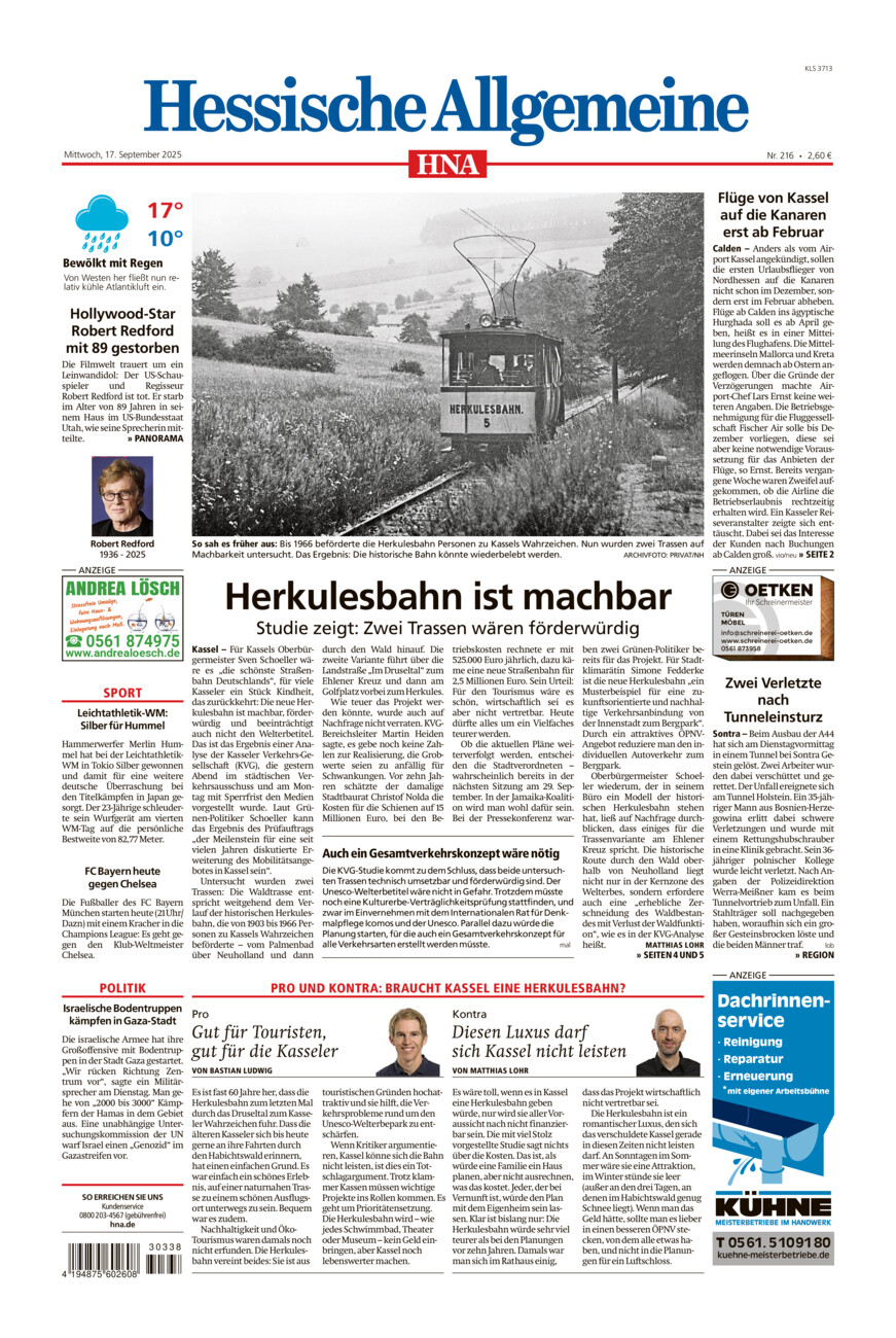 Hessische Allgemeine (Kassel-Süd) vom Mittwoch, 17.09.2025