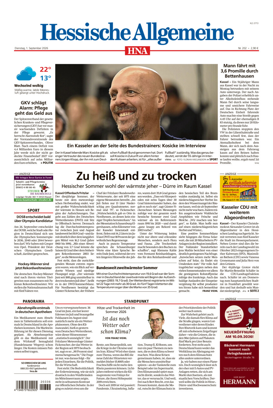 Hessische Allgemeine (Kassel-Süd) vom Dienstag, 01.09.2026