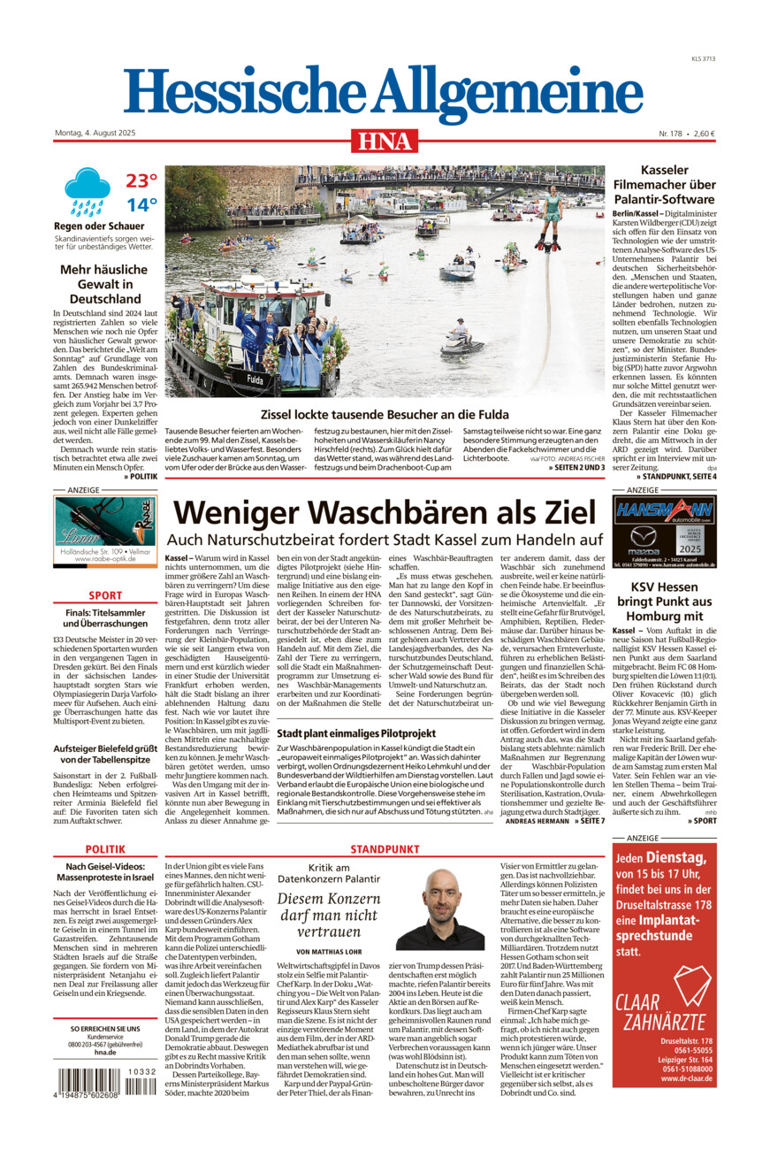 Hessische Allgemeine (Kassel-Süd) vom Montag, 04.08.2025