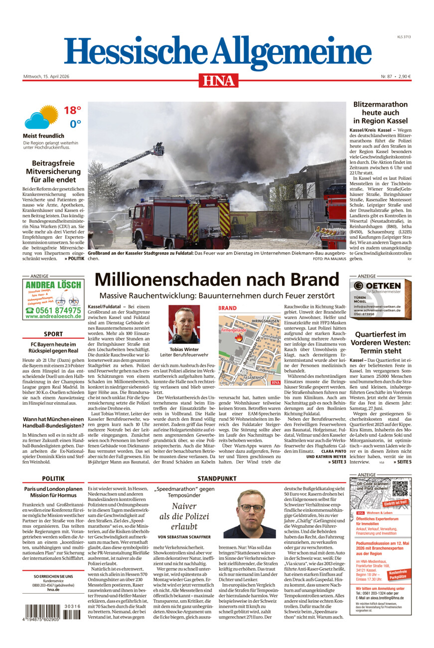 Hessische Allgemeine (Kassel-Süd) vom Mittwoch, 15.04.2026