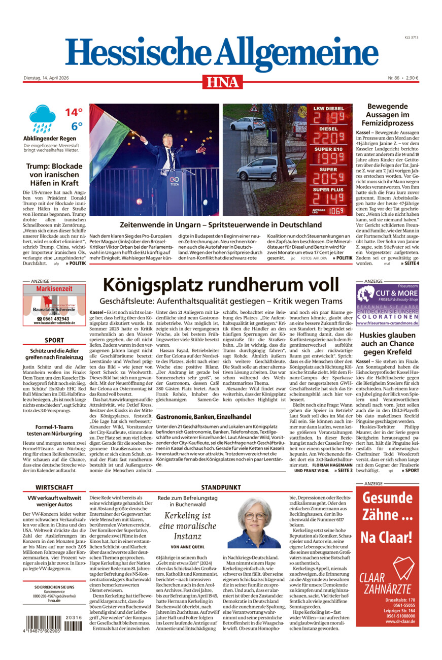 Hessische Allgemeine (Kassel-Süd) vom Dienstag, 14.04.2026
