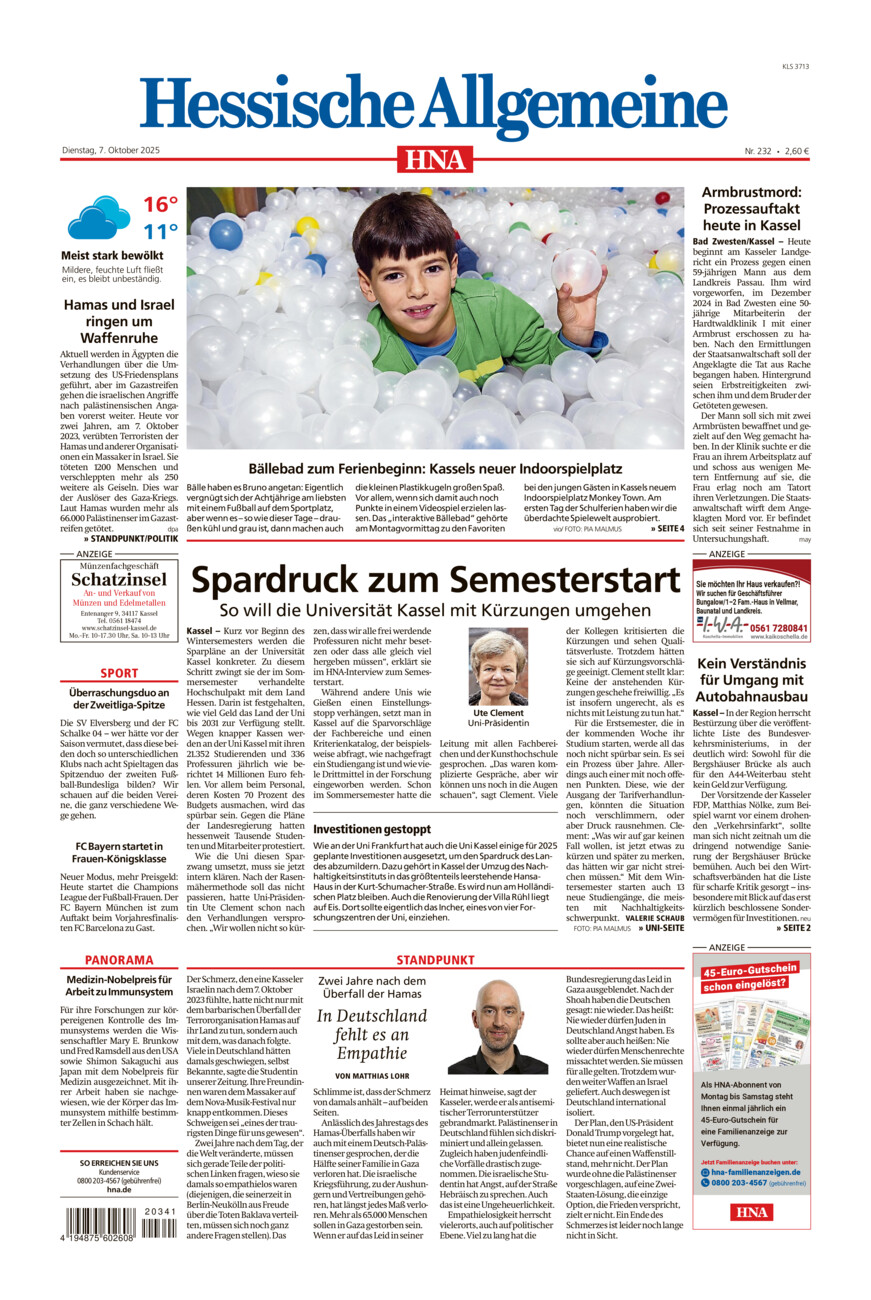 Hessische Allgemeine (Kassel-Süd) vom Dienstag, 07.10.2025