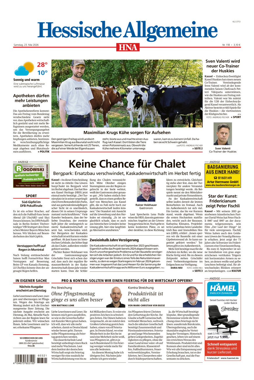 Hessische Allgemeine (Kassel-Süd) vom Samstag, 23.05.2026
